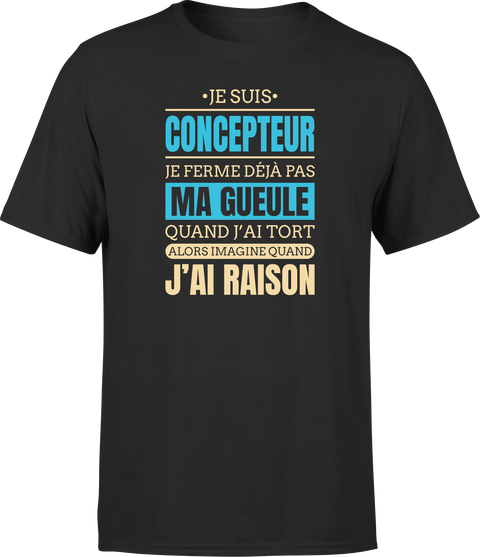 T shirt homme j ai raison je suis concepteur