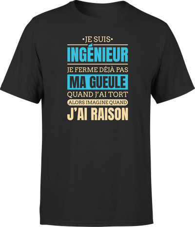 T shirt homme j ai raison je suis ingenieur