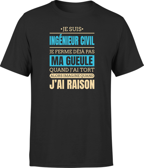 T shirt homme j ai raison je suis ingenieur civil